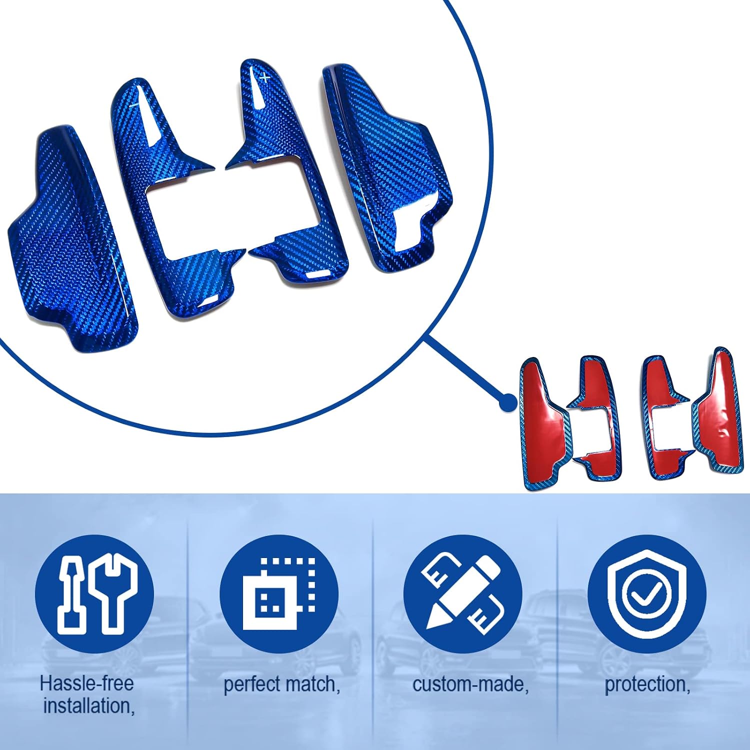 Car Paddles Shifter for Corvette C8 Z51 Z06 2020 2021 2022 2023, Genuine Carbon Fiber Steering Wheel Extensions, Add on Style, Royal Blue