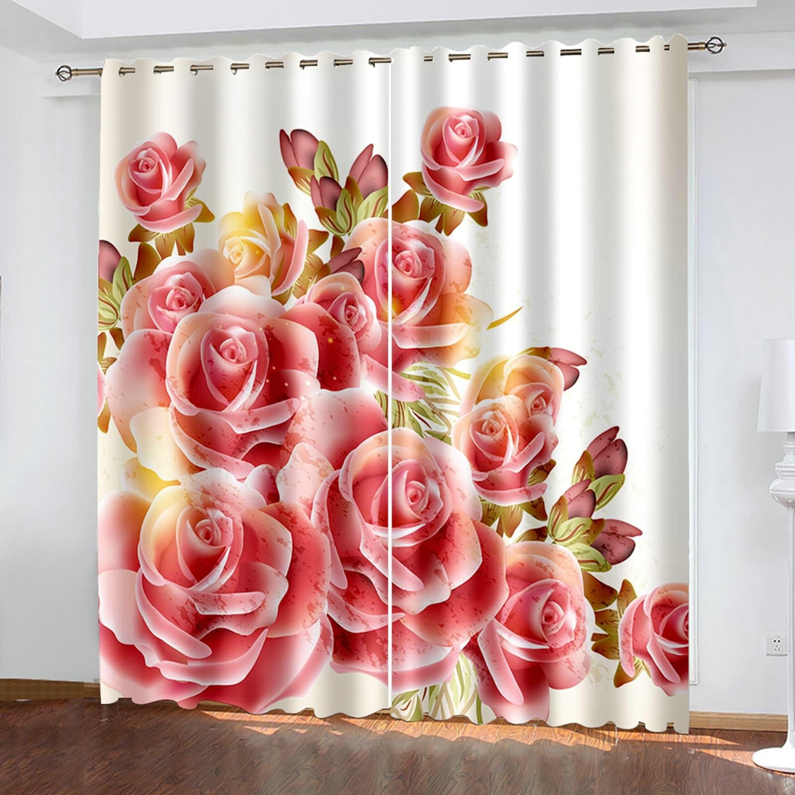 Vorhänge Blickdicht, Verdunklungsvorhänge Rosenblüten 2er Set H 160 x B 96 cm Wohnzimmer Gardinen Ösen