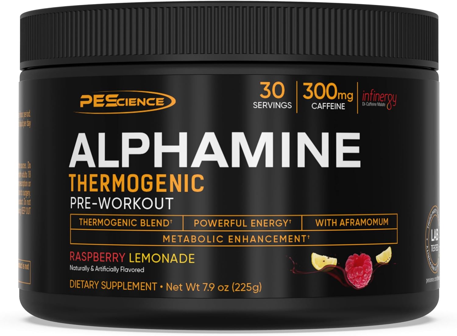 PEScience Alphamine Thermogenic Pre-Workout, Fat Burning PreWorkout Energy Powder with L-Carnitine, Raspberry Lemonade, 60 Scoops