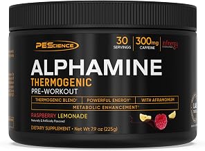PEScience Alphamine Thermogenic Pre Workout, Fat Burner Pre Workout Energy Powder with L-Carnitine, Raspberry Lemonade, 60 Scoops