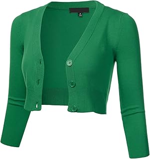 Women Solid Button Down 3/4 Sleeve Cropped Bolero...