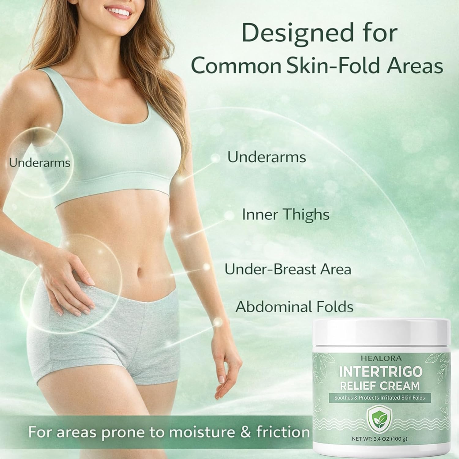 Healora Intertrigo Cream – Skin Fold Barrier Cream for Moisture & Friction Protection, Helps Support Skin Comfort, Fast-Drying Non-Greasy Formula for Friction-Prone Areas, 3.4 oz (100 g) (1)