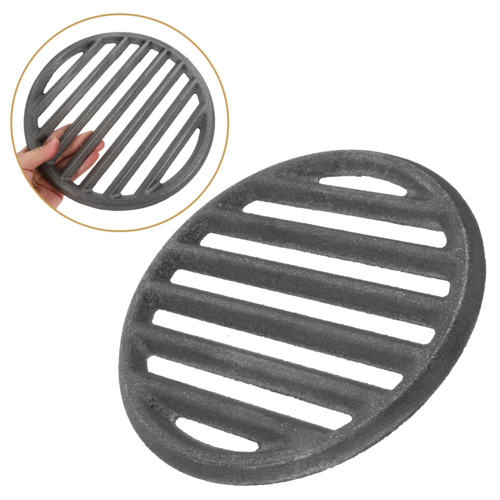 DOITOOL Griglia in Ghisa Rotonda per Barbecue All'aperto, Rete Resistente per Grigliare Carbone, Piastra 22 Cm per Focolare Alta Ritenzione Termica e Distribuzione Uniforme del Calore