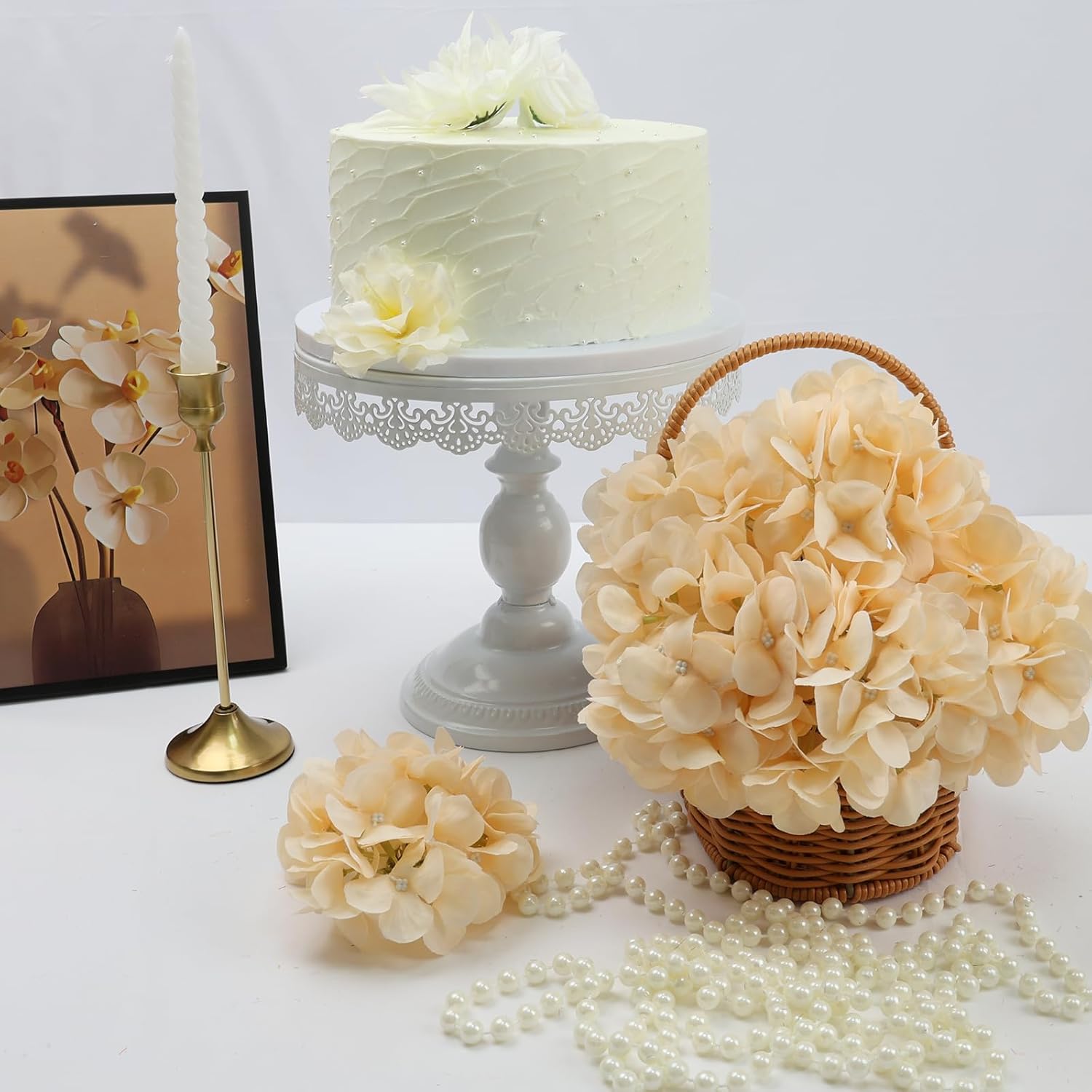 104 PCS Champagne Hydrangea Artificial Flowers Silk Floral Heads with Stems Full Hydrangea Flowers for Wedding Centerpieces Bouquets DIY Floral Decorations for Home Indoor - Image 3