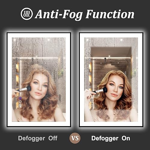 Miniatura 4 de Espejos iluminados de 28 x 36 pulgadas con marco negro para pared de baño, espejos LED inteligentes, delanteros y retroiluminados, regulables,