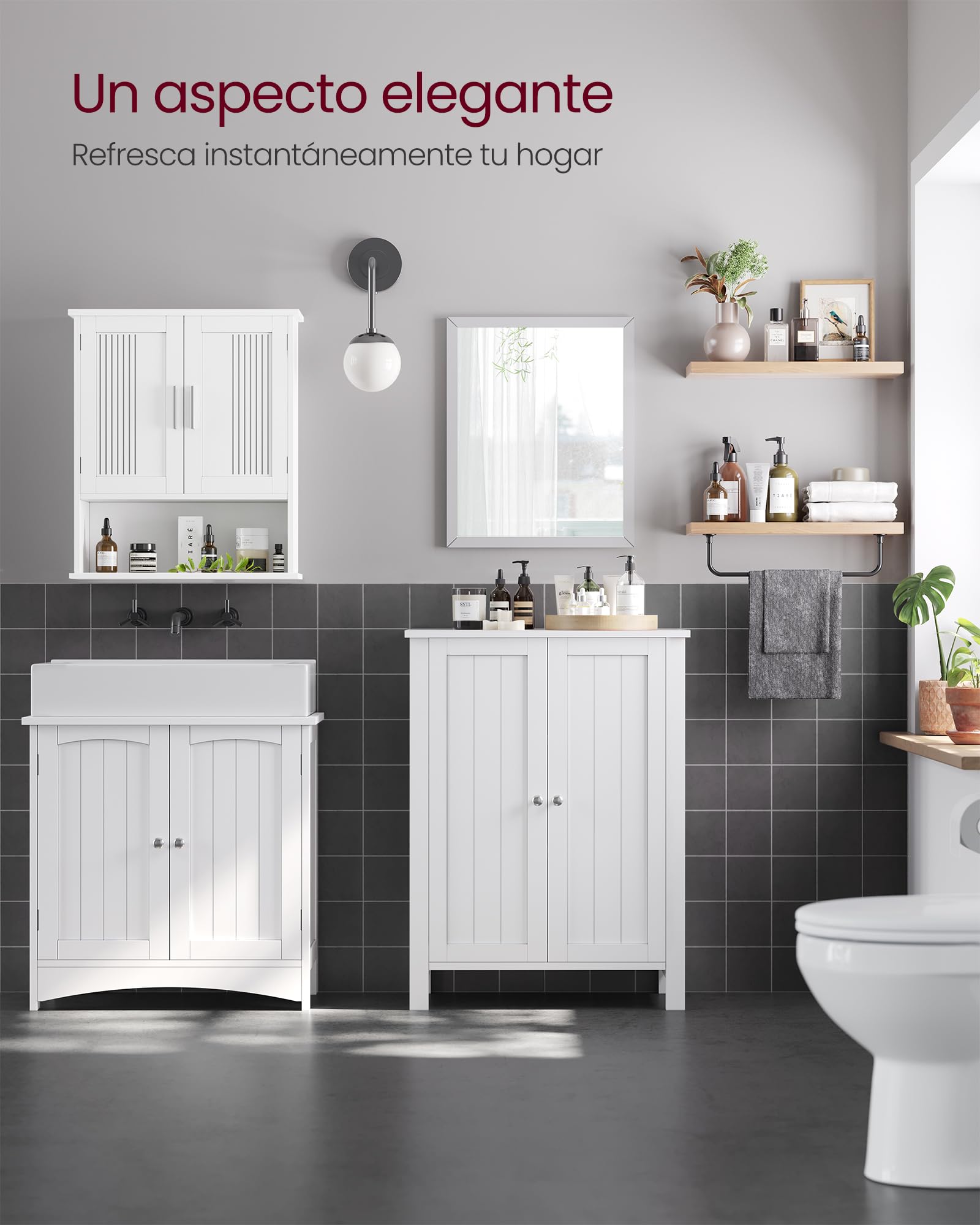 VASAGLE Armario de Baño, Armario de Pie, Gabinete de Almacenamiento para Baño, con 2 Estantes Ajustables, 30 x 60 x 80 cm, Blanco BCB60W