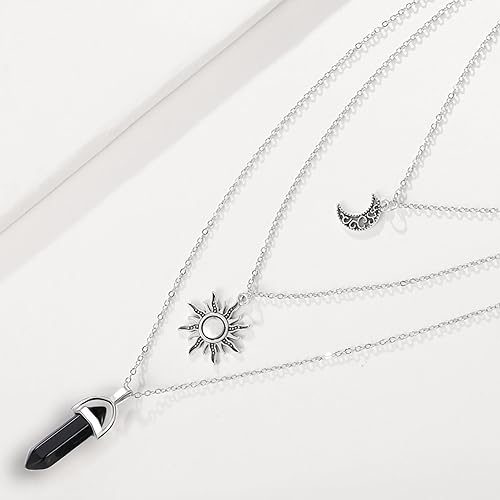 Miniatura 6 de Collar gótico de sol y luna para mujer, gargantilla de luna creciente en capas de Halloween, colgante de cristal, accesorios Y2k, joyería de bruja
