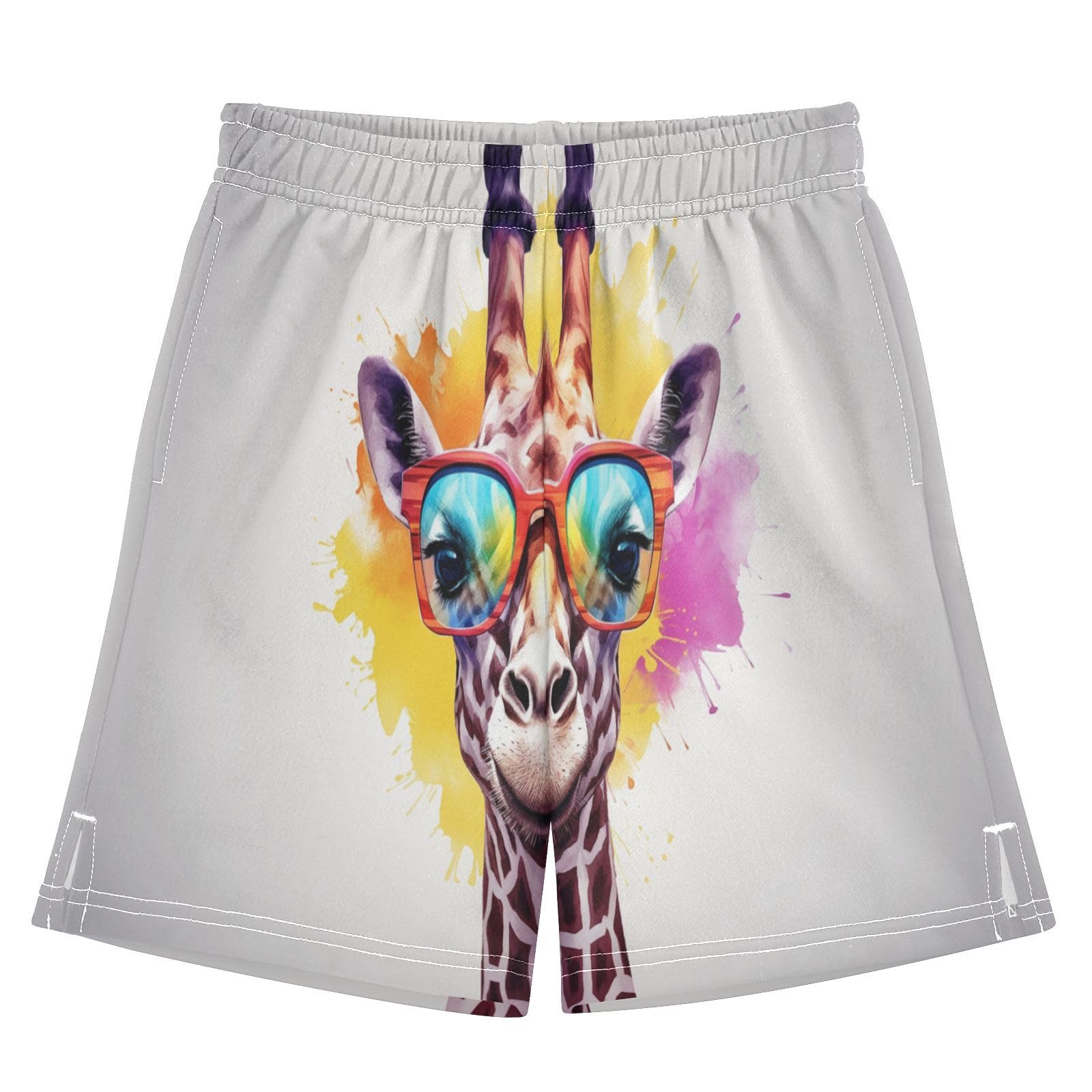 panksolu Giraffe Wearing Glasses Boys Athletic Shorts Kids with Pockets Shorts for boy Girls 12-13 Y Multicolor