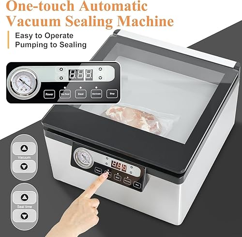 Miniatura 5 de Finderomend Sellador al vacío de cámara de 12 pulgadas, sellador al vacío comercial con función de adobo, sellador de cámara al vacío secohúmedo