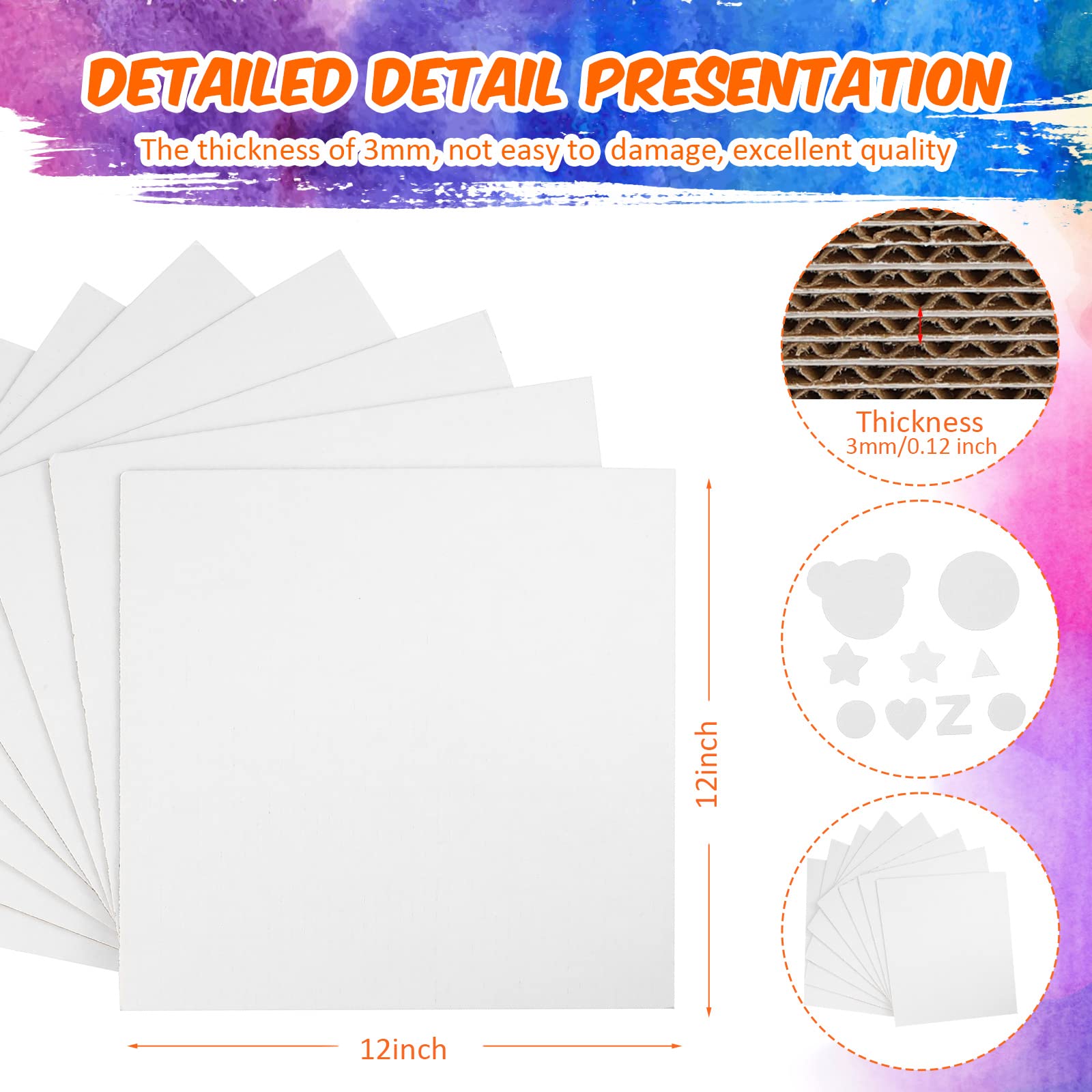 Wellpappbögen, flache stabile Kartoneinlagen, Schulbedarf, flache Quadrate als Trennblätter für Versand, Post, Verpackung, Kunstprojekte und DIY-Bastelarbeiten, 50er-Pack, 30,5 x 30,5 cm, Weiß
