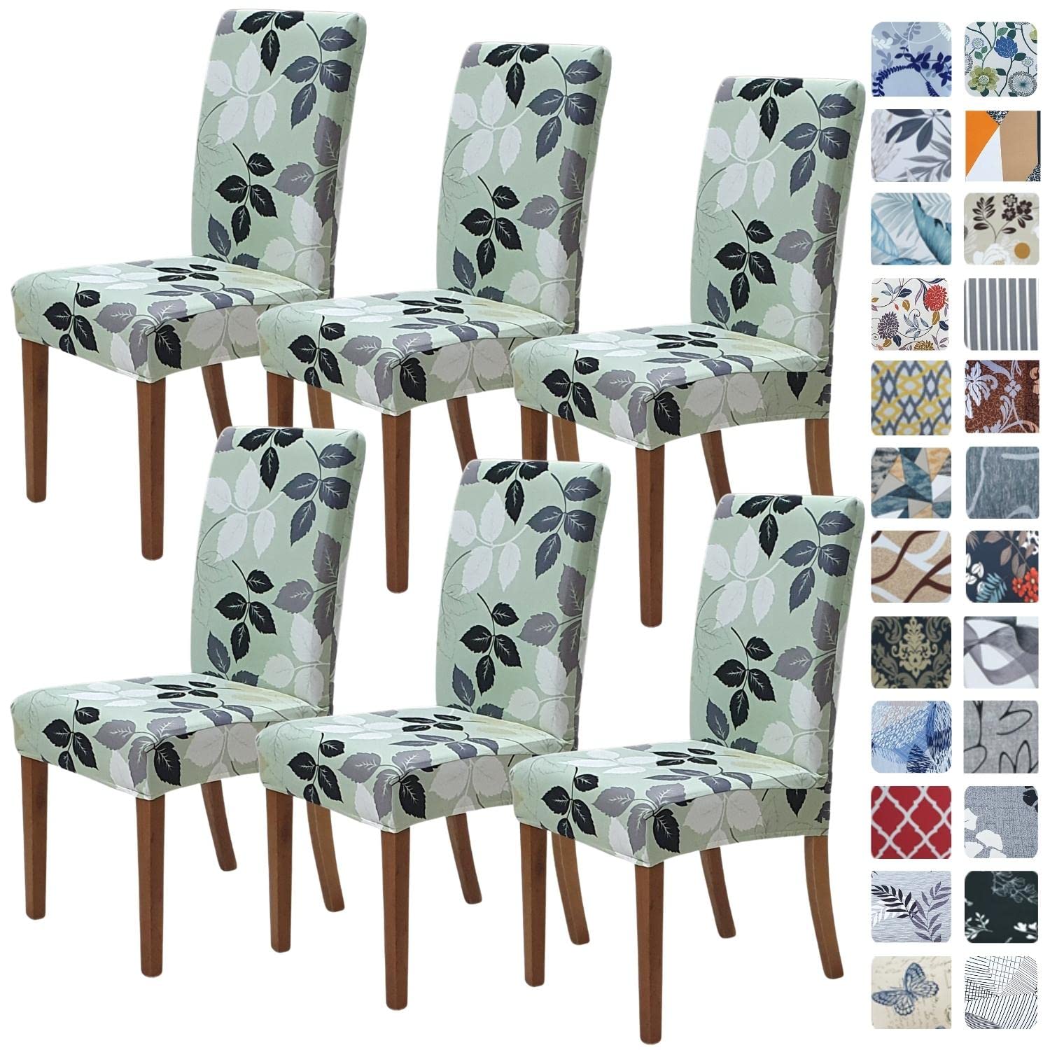SPRINGRICO Green Chair Covers for Dining Room 6 Pack, Stretch Dining Chair Cover, Washable Spandex Kitchen Parsons Chair Slipcovers, Seat Protector
