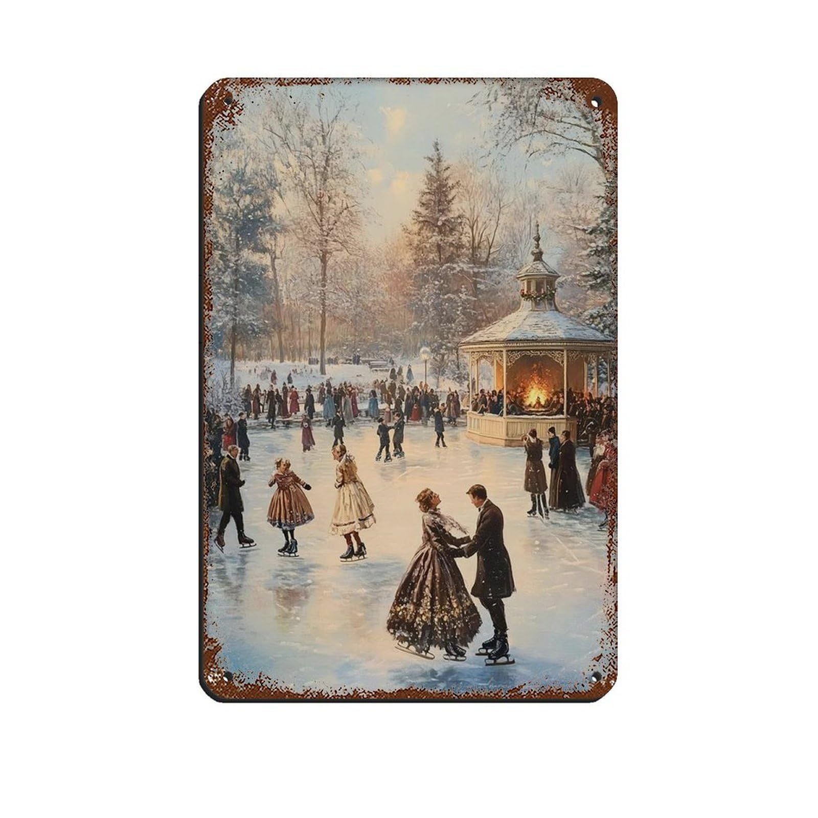 Victorian Skating Rink, Christmas Decor Retro Poster Metal Tin Sign Chic Art Retro Iron Painting Bar People Cave Cafe Family Garage Poster Wall Decoration 8x12inch(20x30cm)