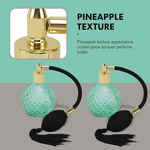 Miniatura 4 de HEALLILY Botella de perfume vintage de cristal de 3.4 fl oz recargable con bolsa de aire de borla larga, recipiente de vidrio vacío transparente