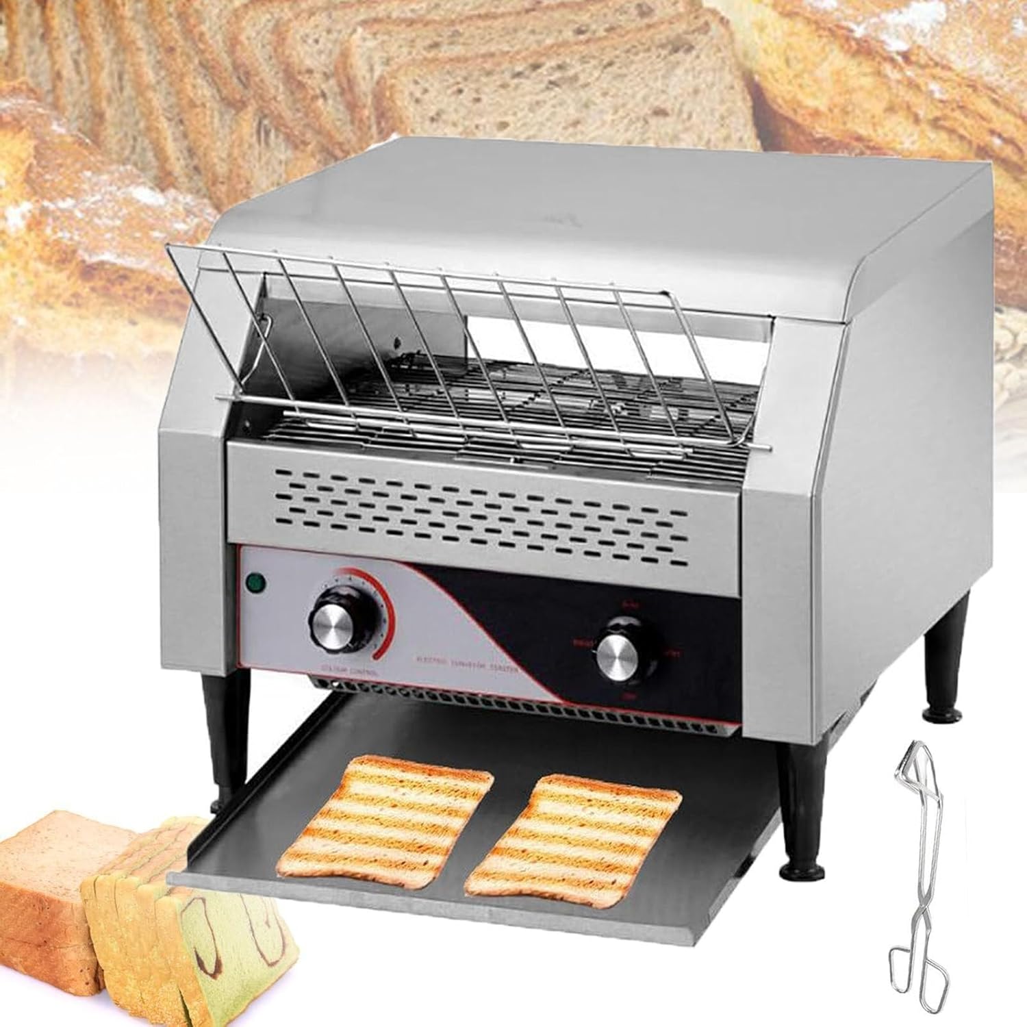 Professional Toaster,Toast Bread Machines,Rotary Toast Machine,Commercial Stainless Steel Conveyor Toaster 300 Slices/Hour,for Restaurants,Buffets,Bakery Equipment