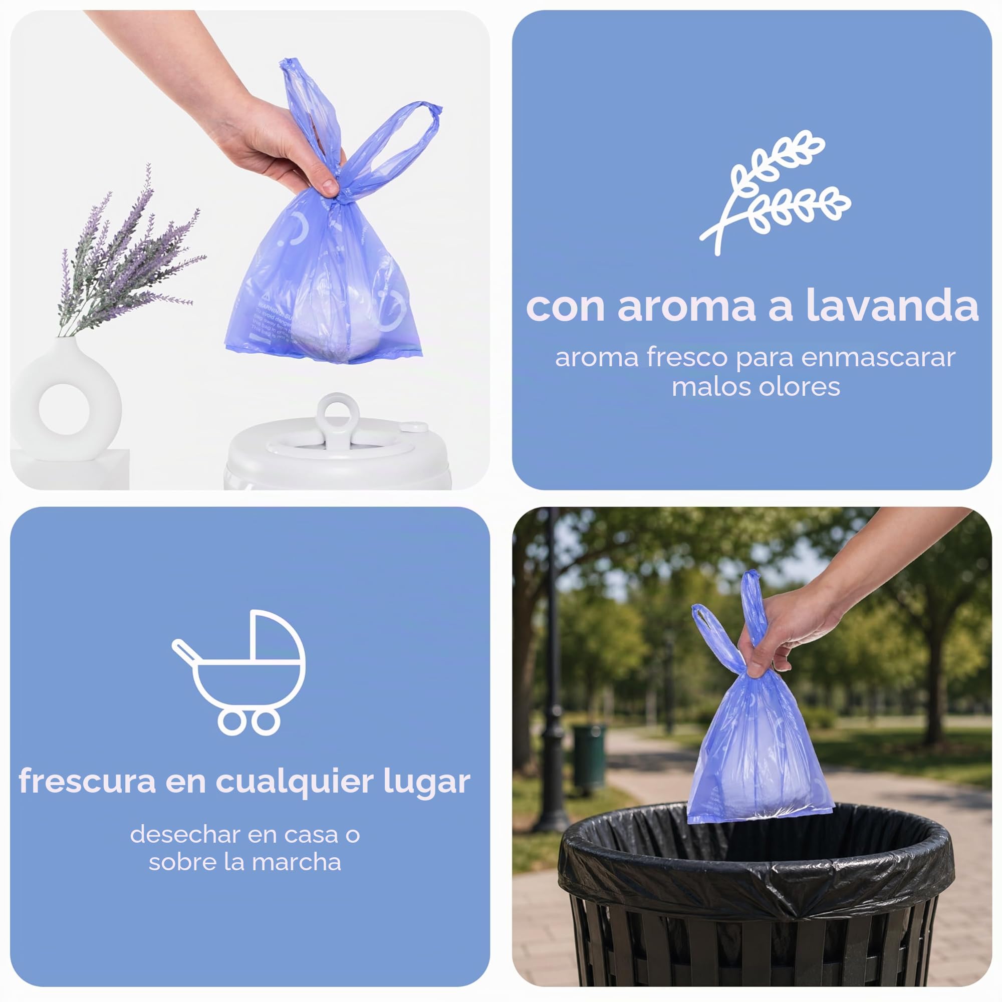 Ubbi Sacos desechables para pañales, aroma a lavanda, pestañas fáciles de atar, bolsas de basura para pañales de bebé o bolsas de basura para mascotas, 200 unidades