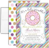 Vista 10 de AmandaCreation - Invitaciones temáticas de donas para baby shower, 20 tarjetas de relleno de 5 x 7 pulgadas con veinte sobres blancos