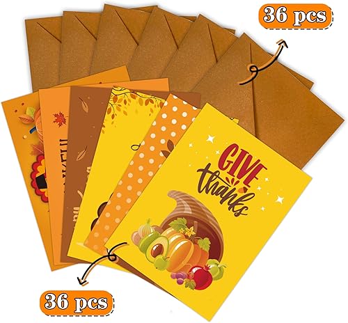 Miniatura 3 de Funnlot Tarjetas de Acción de Gracias, 36 tarjetas de Acción de Gracias a granel con sobres para tarjetas de agradecimiento familiares, otoño,