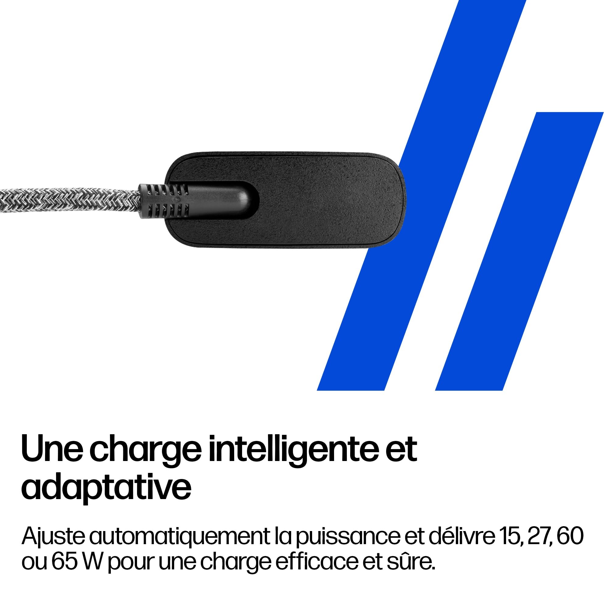 HP Alimentation pour Ordinateur Portable USB-C GaN 65 W, Compatible avec Les PC HP équipés d'un Port USB-C, Noir