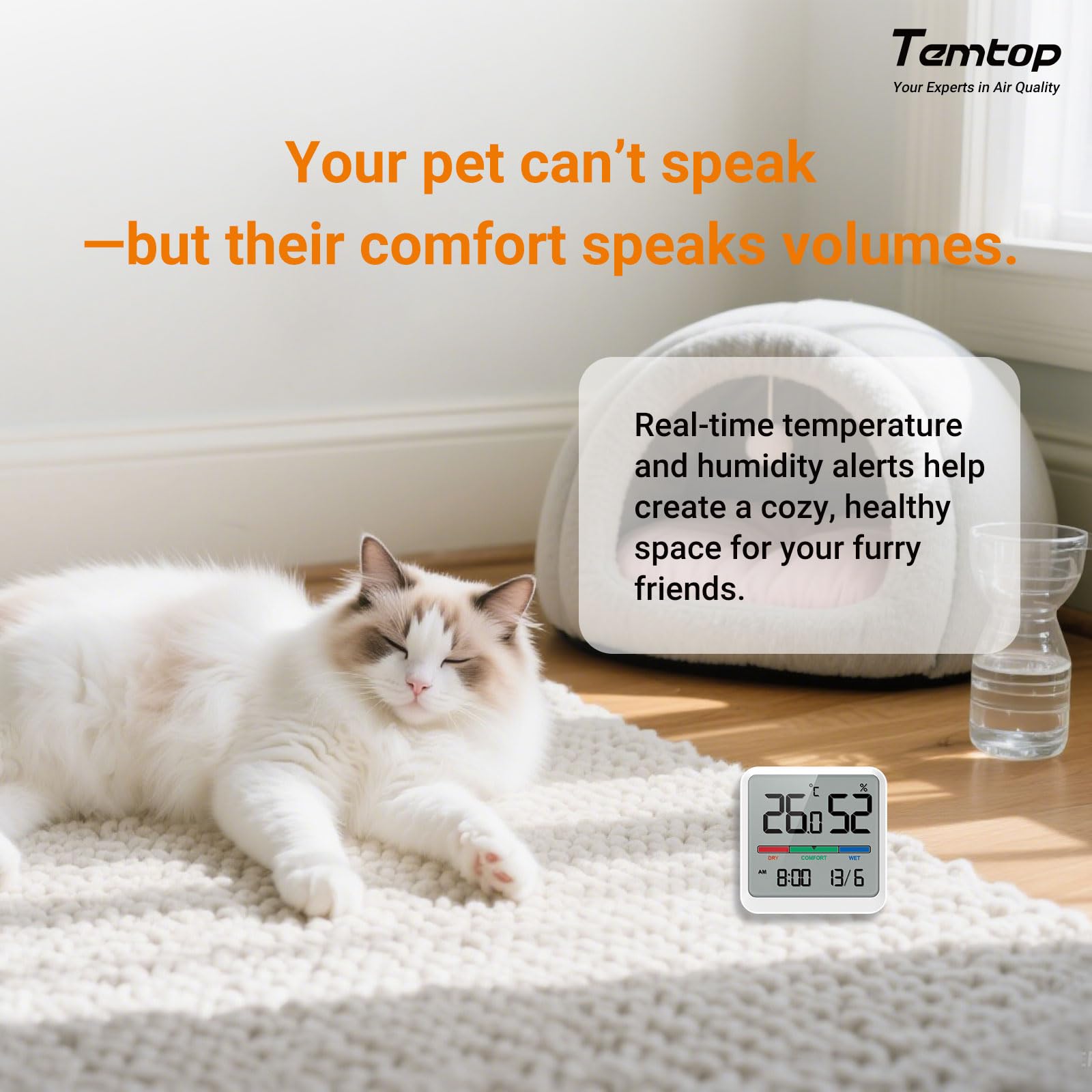 Temtop Thermomètre Hygromètre d'Intérieur Numérique T1-SE - Moniteur Température Humidité avec Affichage Heure Date Haute Précision