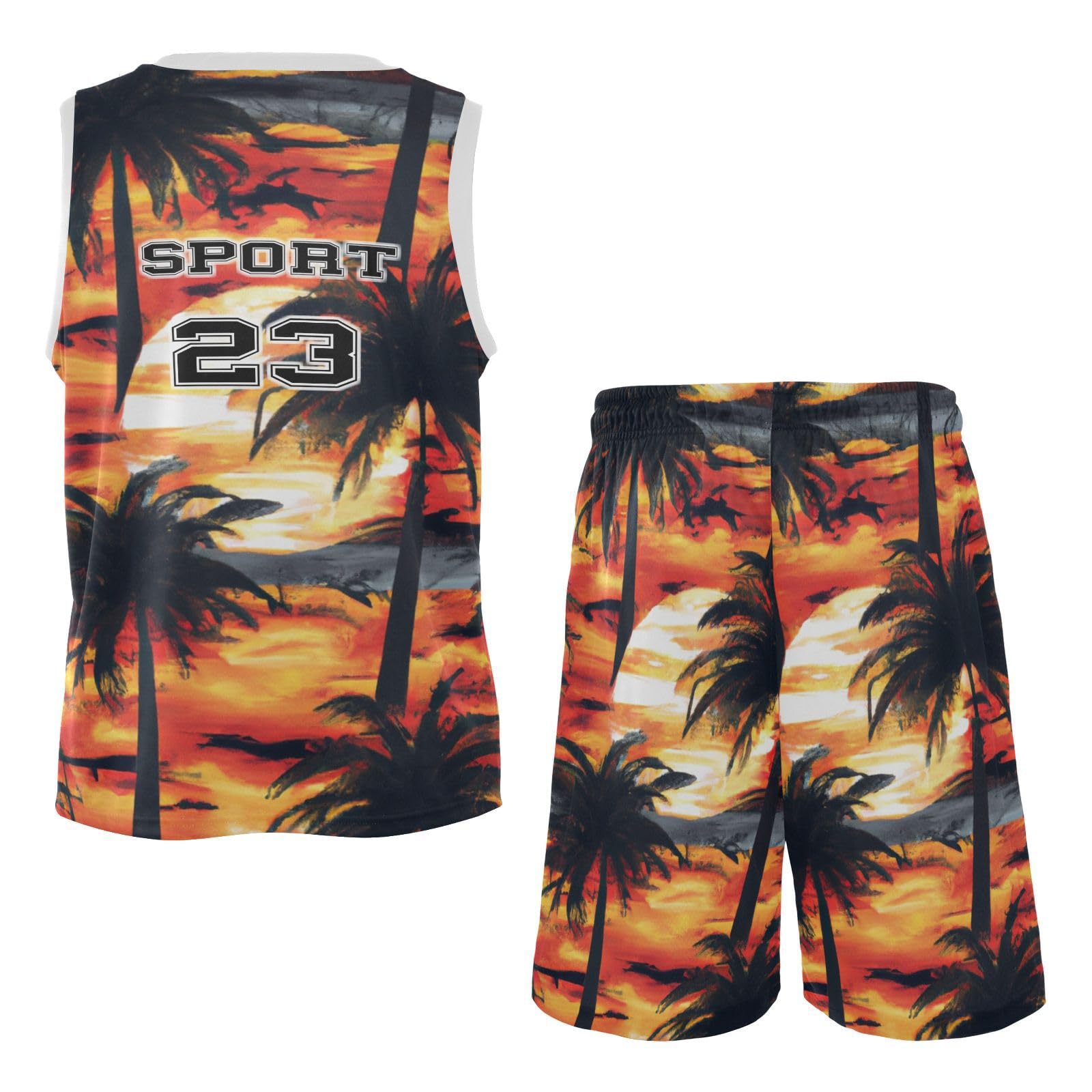 FLildon Tropical Sunset Palm Trees Boys Basketball Jersey Set Tank Top Shorts Tracksuit Sport Training Suit for Kids