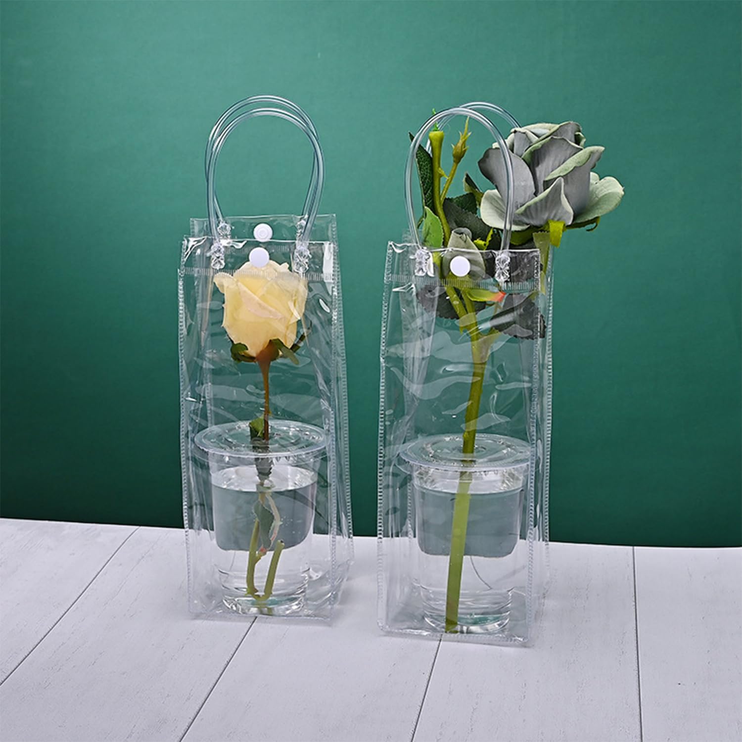 10 pezzi Champagne in PVC trasparente, Refrigeratori Per Bottiglie Trasparenti, Impacco di ghiaccio in PVC Champagne, Borsa Refrigerante Bottiglie con Manico (Aggiornamento senza perdite d'acqua)
