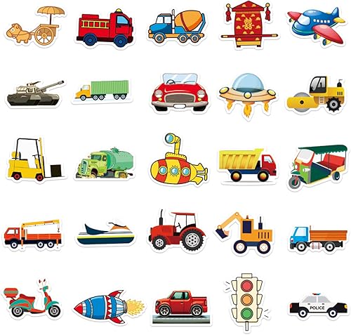 Miniatura 10 de 50 calcomanías de vinilo para vehículos de transporte para niños y niñas, calcomanías de vinilo de dibujos animados para botella de agua, laptop,