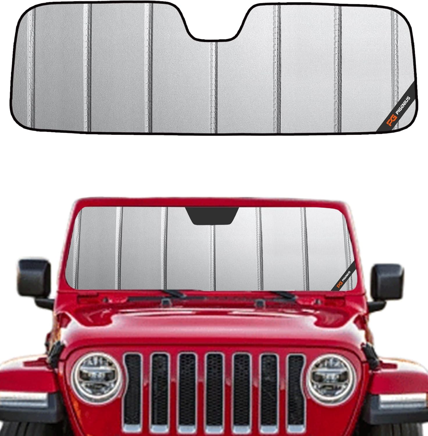 Pigenius Windshield Sun Shade for Jeep Wrangler 2011-2017, Wrangler JK 2018 Front Window Sunshade - AstraGuard