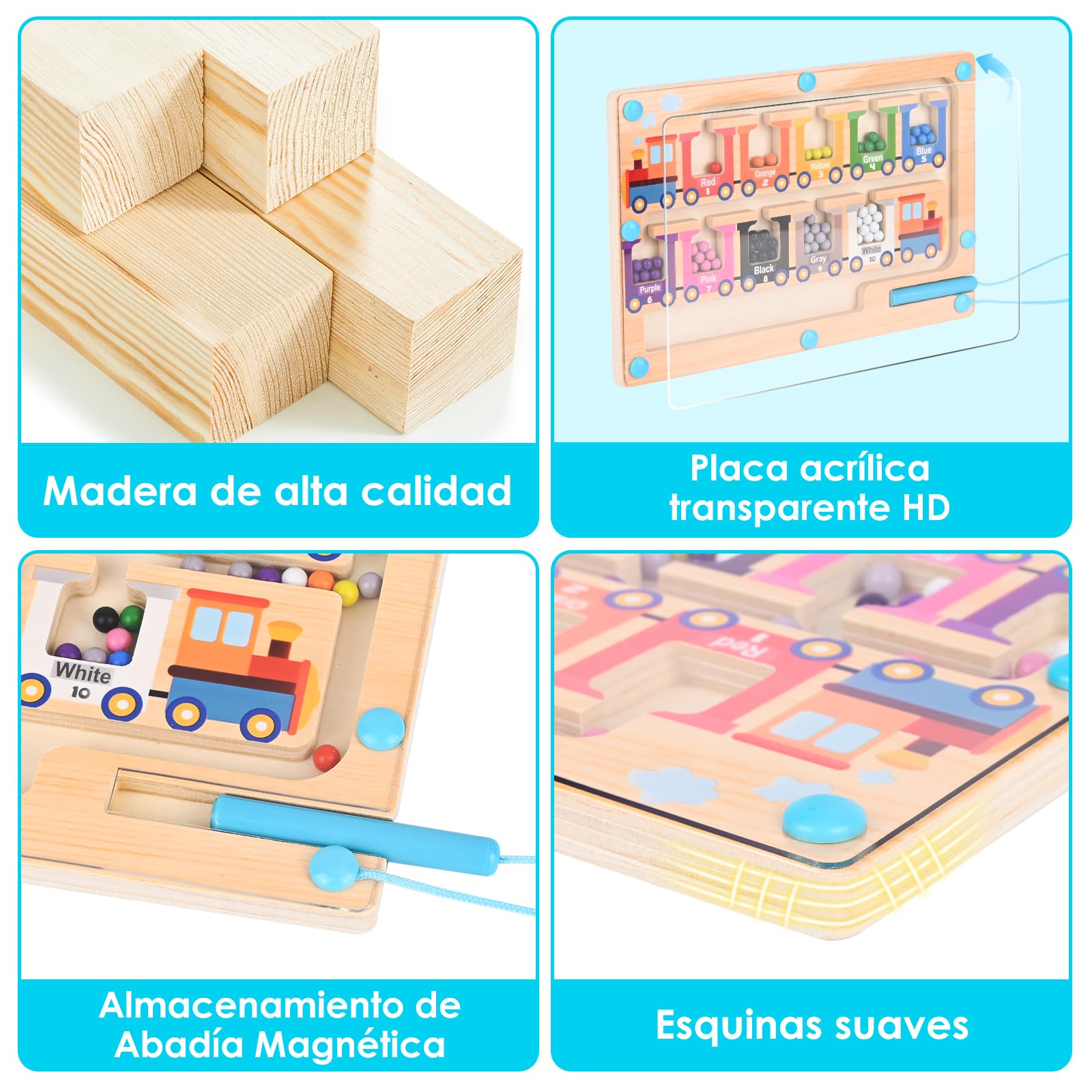 Juguetes Montessori 3 Años, Madera Laberinto Magnético Juguetes, Juegos Educativos Niños, Aprender a Clasificar los Colores, Contar, Regalos Educativos para Niños y Niñas a Partir de 3 Años