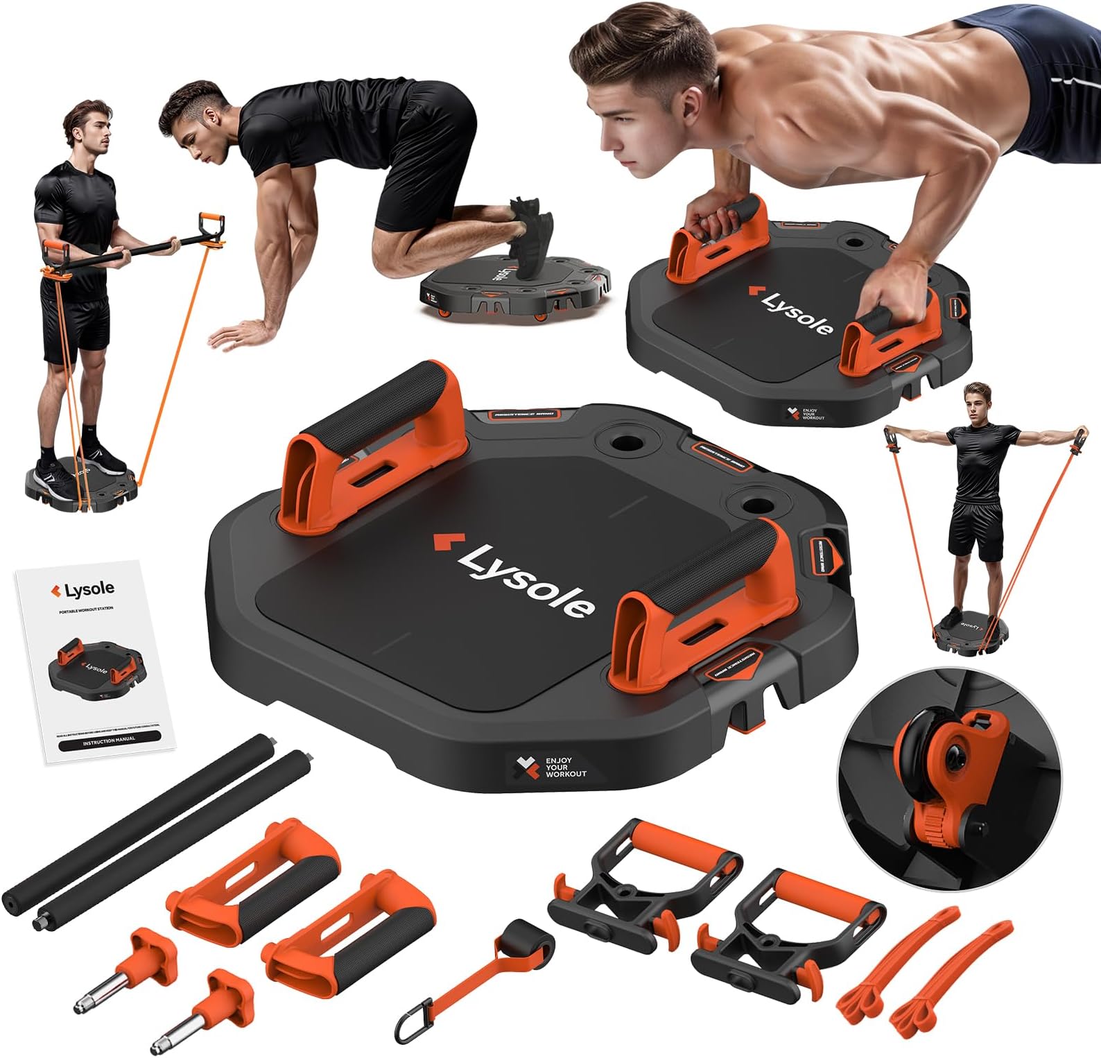 Push Up Board,Workout Equipment,Ab Roller Board with 4 Wheels,Push up Handles for Floor,Home Gym System with Resistance Bands&Pilates Bar,Exercise Fitness Equipment for Full Body