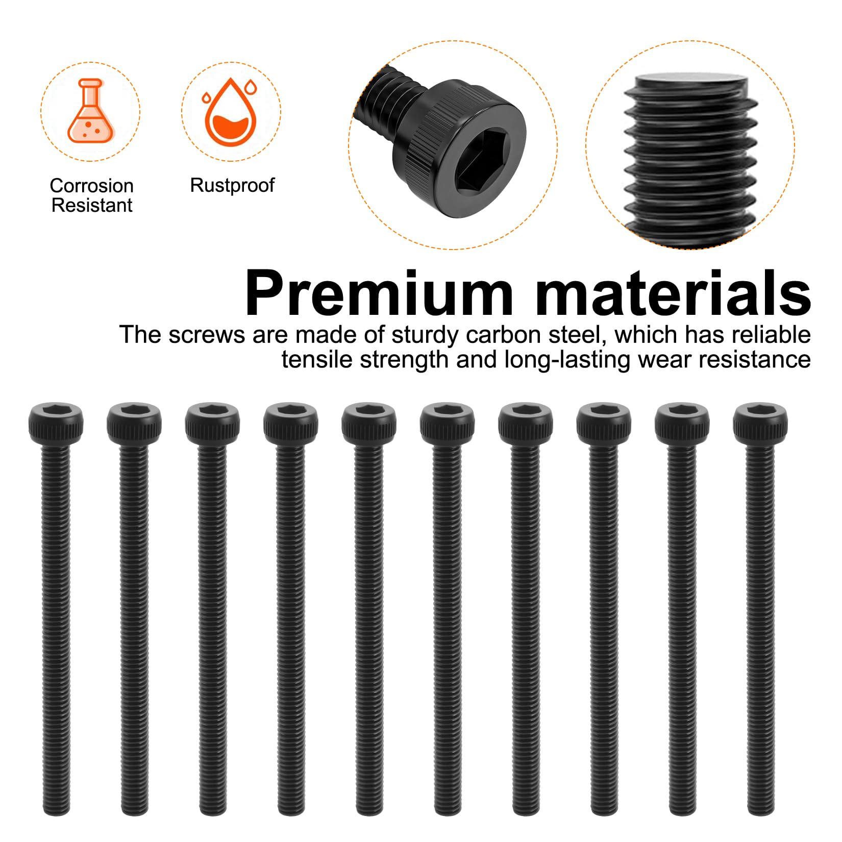 120 Pz Set di Viti M3, Viti a testa cilindrica con esagono incassato M3 x 40 mm, Bulloni a testa esagonale nere completamente filettate, con chiave