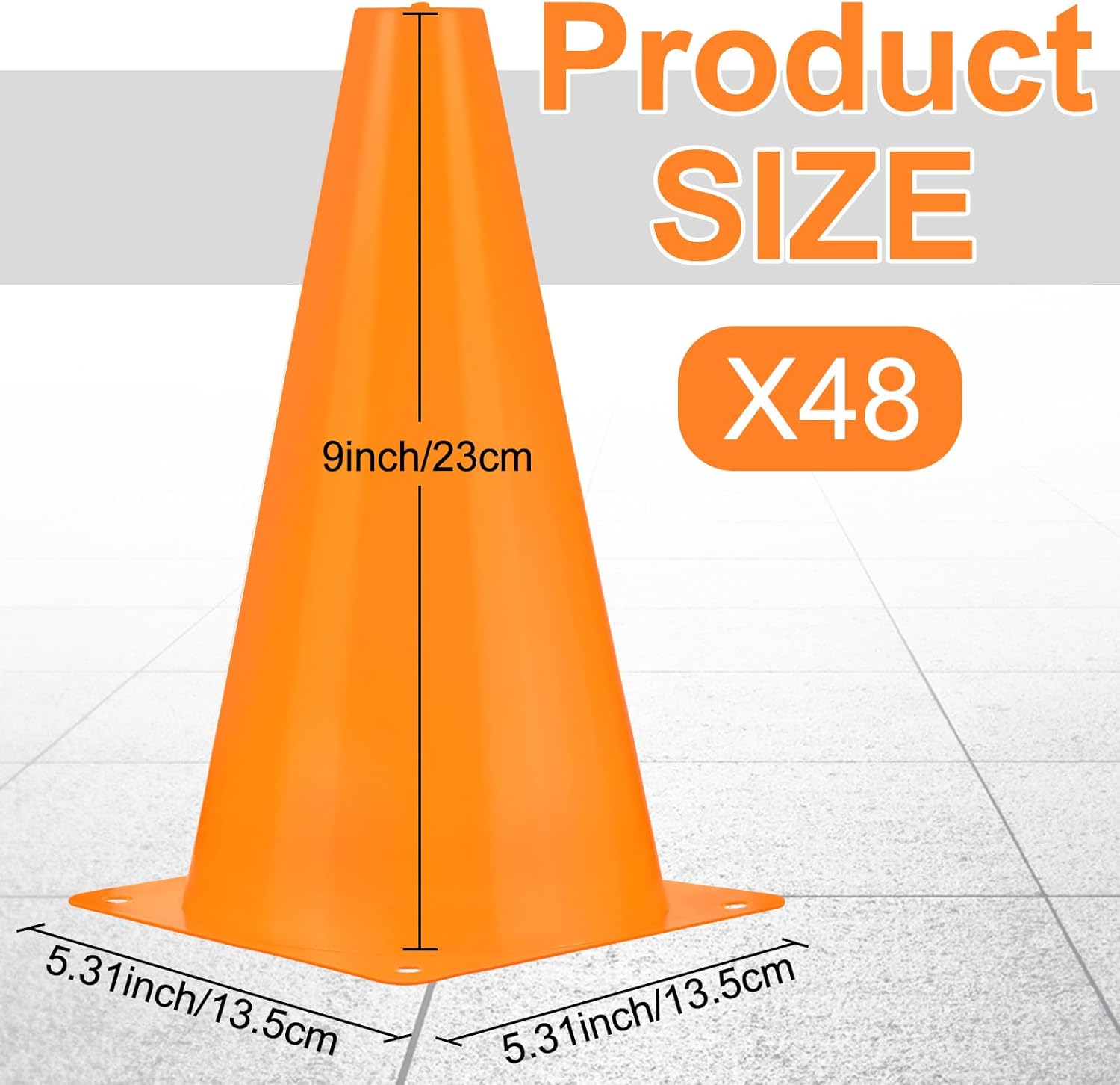 Leelosp 48 Pack 7" or 9" Plastic Traffic Cones Agility Field Marker Soccer/Safety/Sports/Training Cones for Skating Basketball Football Practice Drills Themed Party Decorations