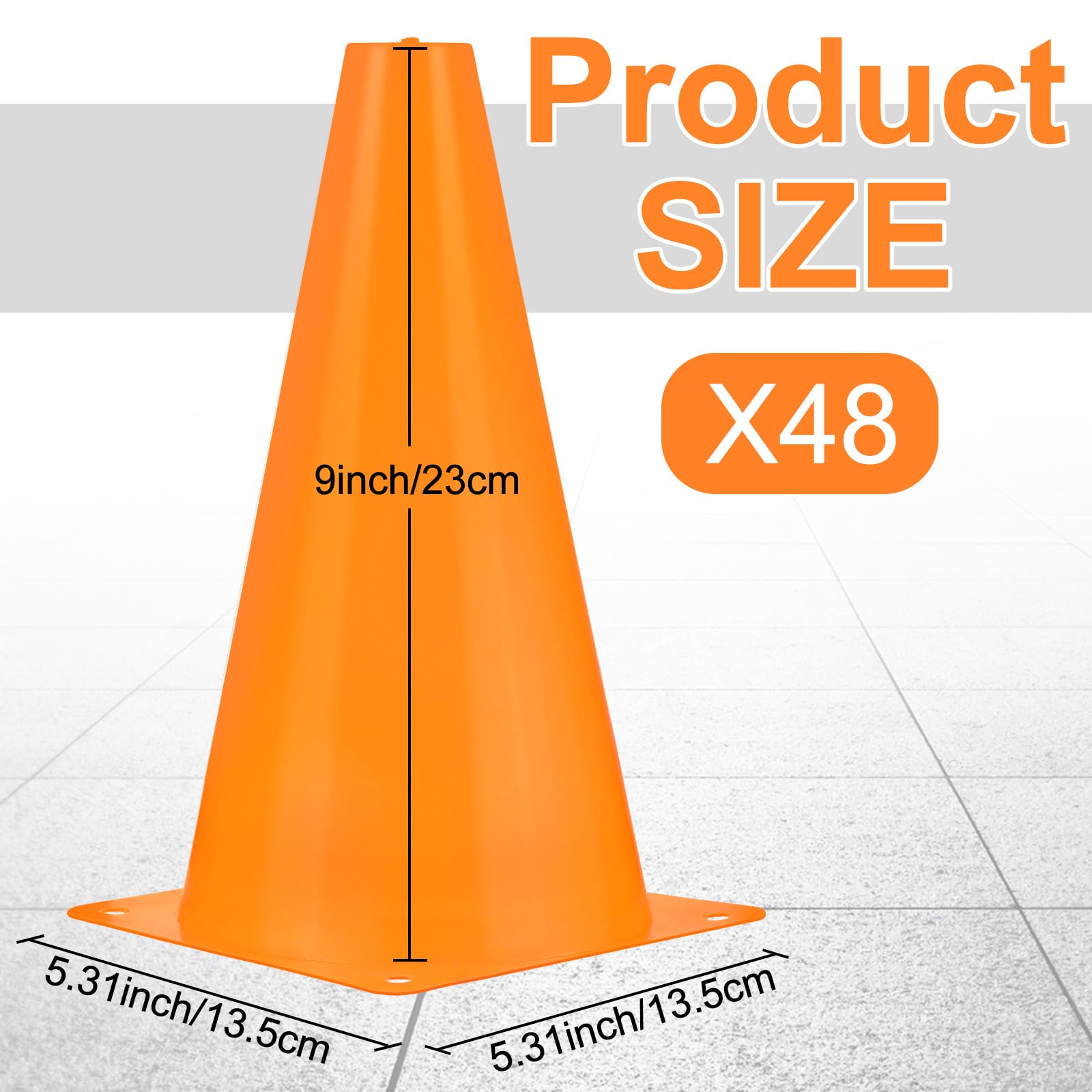 Leelosp 48 Pack 7 Inch Plastic Traffic Coni Agility Field Marker Soccer Cone Safety Coni Sports Training Conos for Skating Basketball Football Practice Drills Themed Party Decor