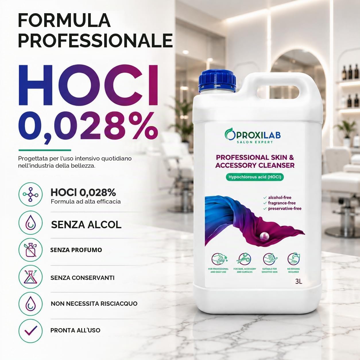 3 × 3L – Solution Cosmétique à l'Acide Hypochloreux | Sans Alcool ni Parfum | Pour le Soin de la Peau, des Outils et l'Utilisation Professionnelle