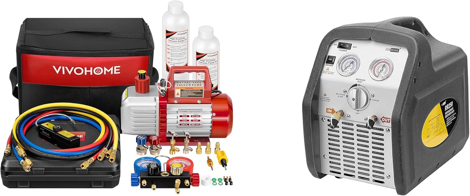 Kit Bomba de Vacío HVAC 2 Etapas 5CFM 1/2 HP y Manifold 4 Vías VIVOHOME