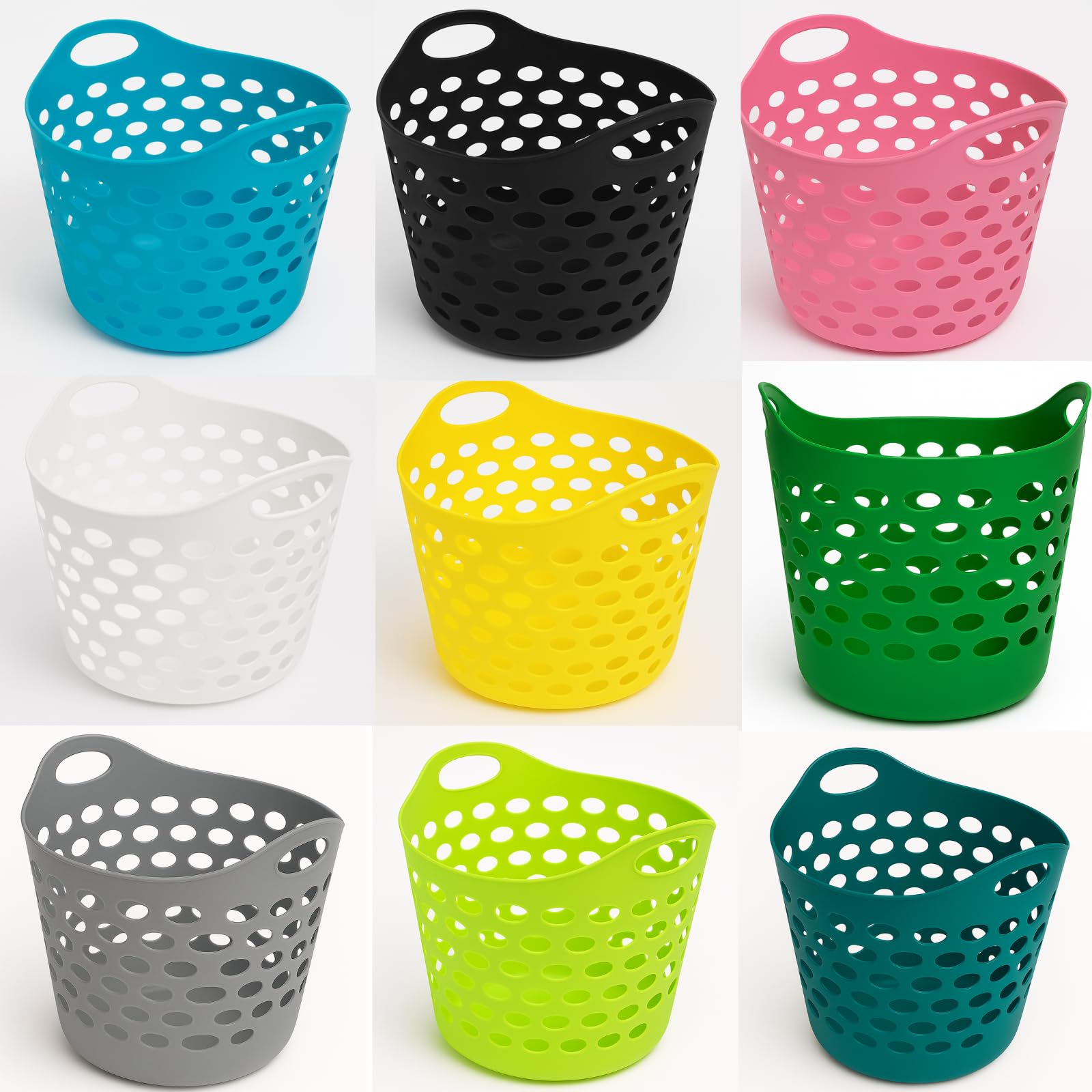 Plastic Laundry Basket Hamper 30L Hipster With Handles Clothes Washing Bedding Linen Storage Washing Basket Aerate Hole Design Large High Grade Flexible Lightweight Round Hipster (Transparent)