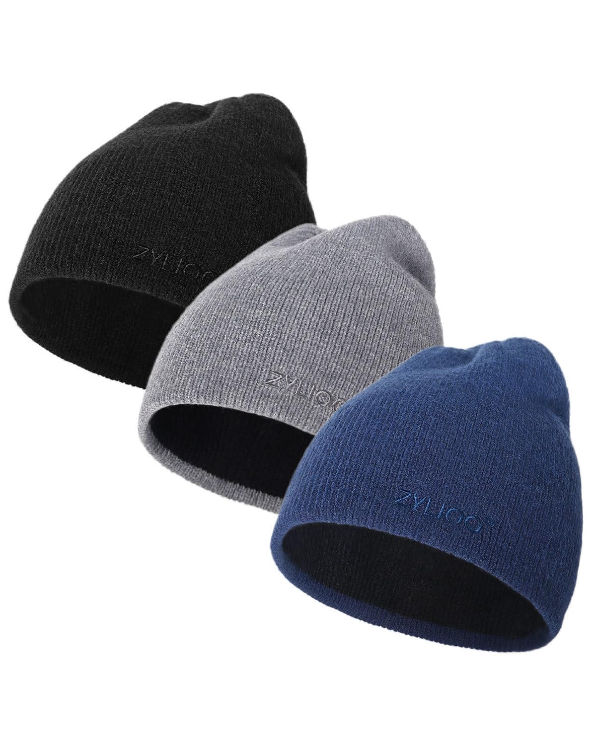 Zylioo Gorros reversibles para cabezas grandes y pequeñas, 2 en 1, de doble cara, de punto de invierno, tallas S, M, L, XL, XXL, 3XL, Negro/gris/azul marino, XS/S