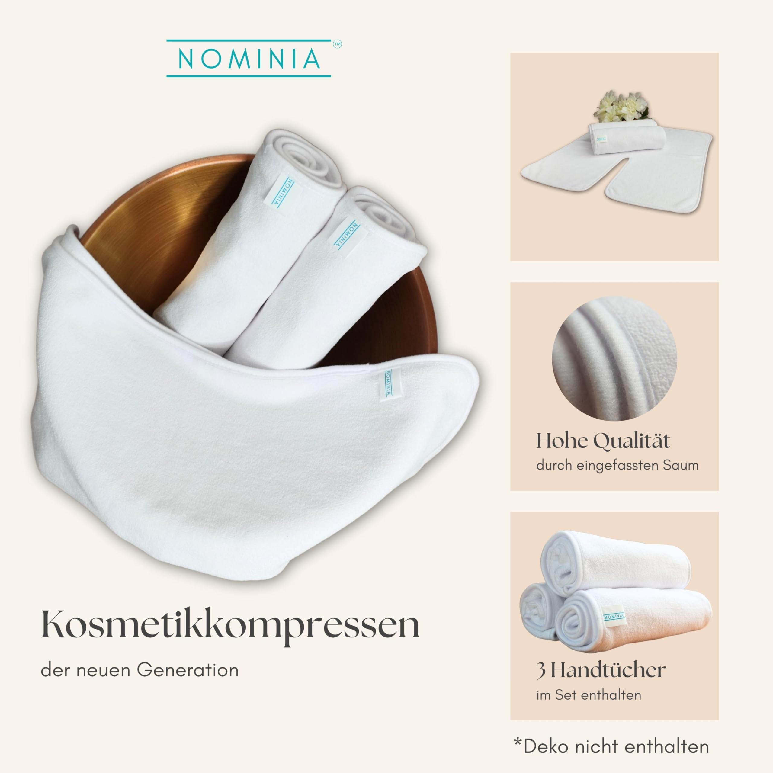 Gesichtshandtücher, 3er-Set, weiß, flauschige Mikrofaser, Premium Studioqualität, Kosmetikkompressen, U-Förmiger Schnitt, langlebig, 400g/m², Kosmetikhandtuch
