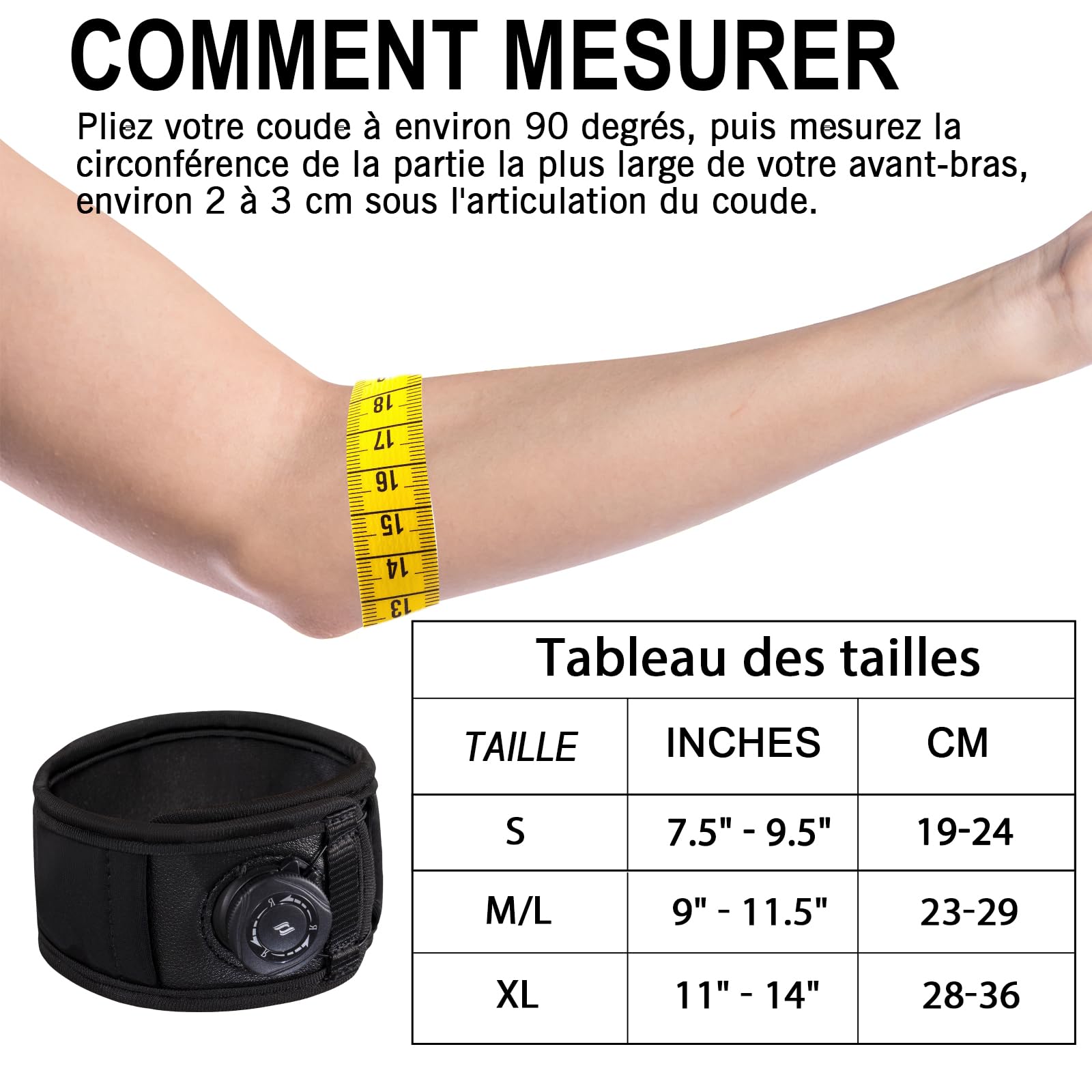 Coudière pour Tendinite et Épicondylite, Attelle de Coude Réglable pour Hommes et Femmes, Bracelet Anti-Douleur en Tissu Respirant (Noir, Taille Unique Régulière) 23-29 cm
