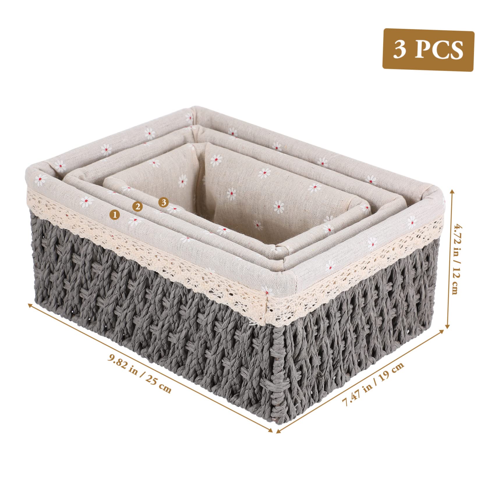 3stücke Rattan Aufbewahrungsbox Woven Korb Tabletop Kleinigkeiten Lagerung Organizer Container Für Zuhause Büro Schule Mit Deckel Für Make-up Obst Werkzeuge