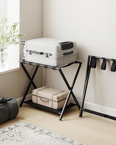 Miniatura 4 de Portaequipajes, soporte plegable para maleta para invitados, plegable, portaequipajes con estante, marco de acero con correas de nailon para