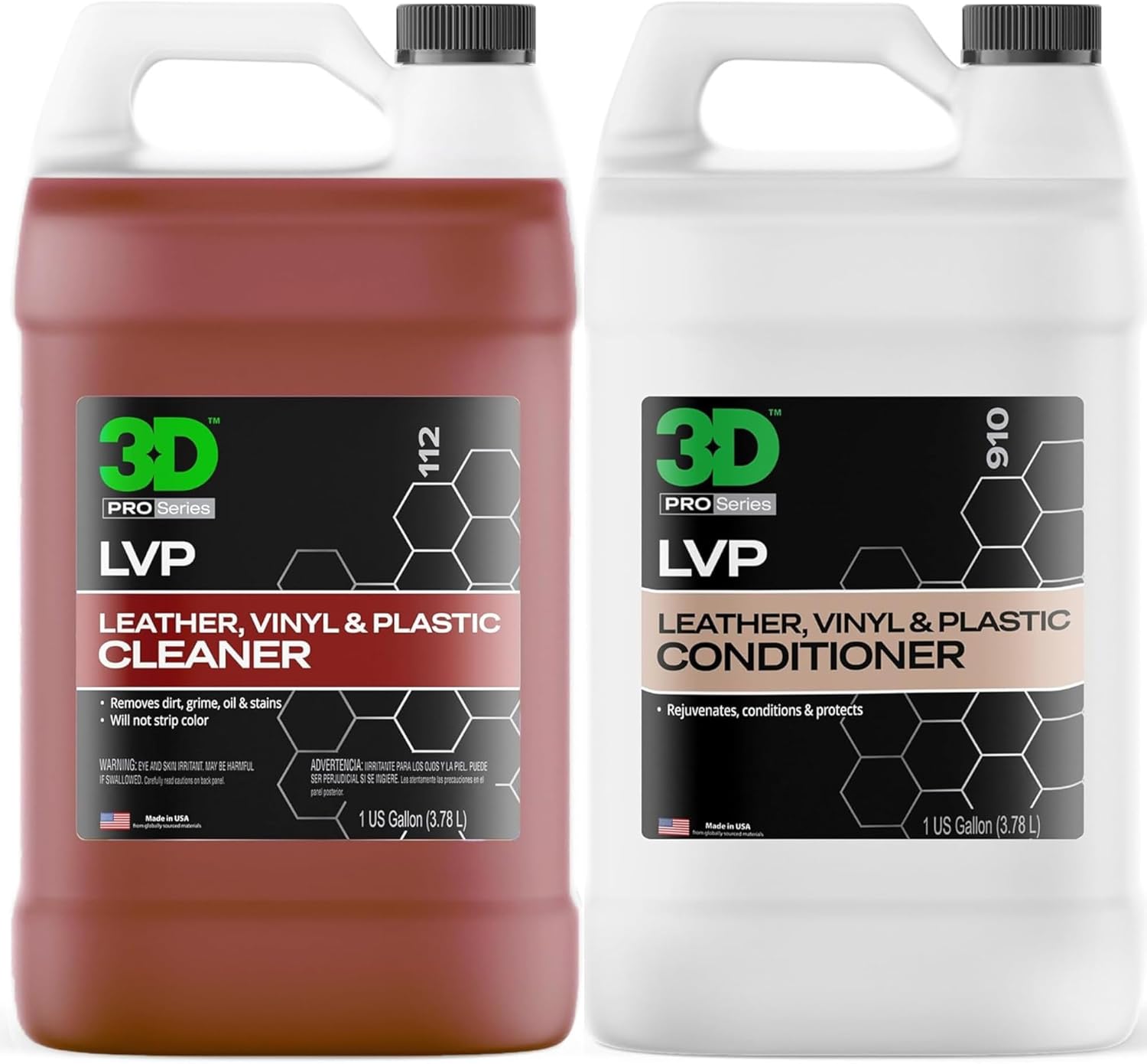 3D LVP Interior Cleaner & Conditioner – Ultimate Leather, Vinyl & Plastic Care Kit – Deep Cleans, Restores & Protects – 1 Gallon Each
