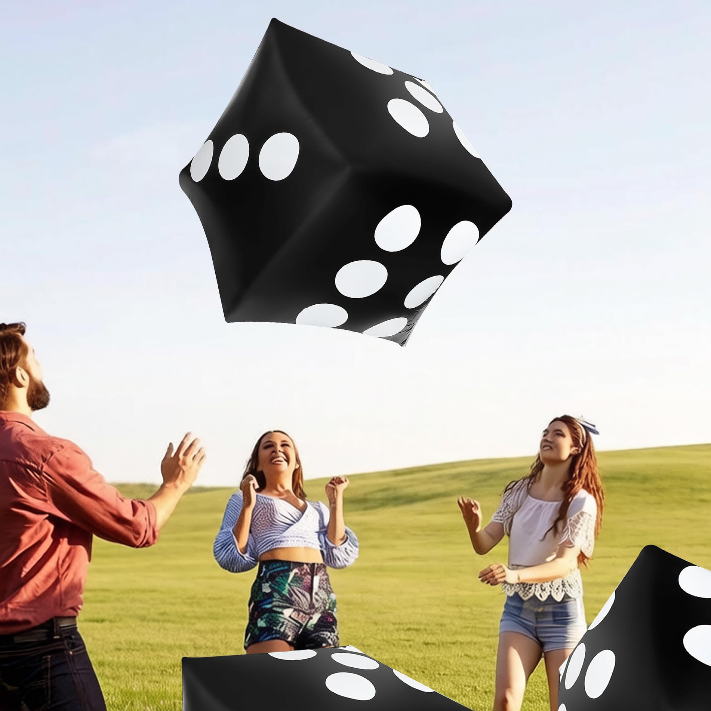 Dadi Gonfiabili Giganti da 40 Pollici, Dadi Jumbo da Giardino a Prova di Perdite in PVC per Gioco da Tavolo per Feste in Piscina per Prato all'aperto per Interni, Nero