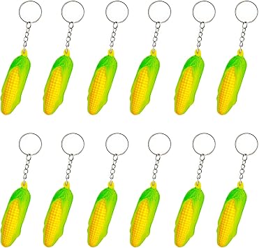 12 PCS Corn Keychain Corn Key Chain Bulk Food Key Ring Stress Vegetable Bag Charms Party Favors Food Keyring Ornaments Yellow