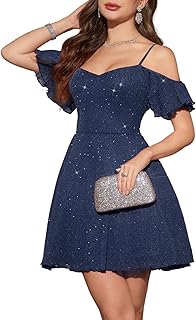 Women's Sparkly Off Shoulder Prom Dress 2025 A line Tulle Spaghetti Straps Short Cocktail Dresses - Buy now