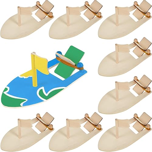 Deekin 24 piezas de velero de madera para bricolaje, modelo de velero, banda de goma, paleta de madera, barco, pintura, barco, juguetes para