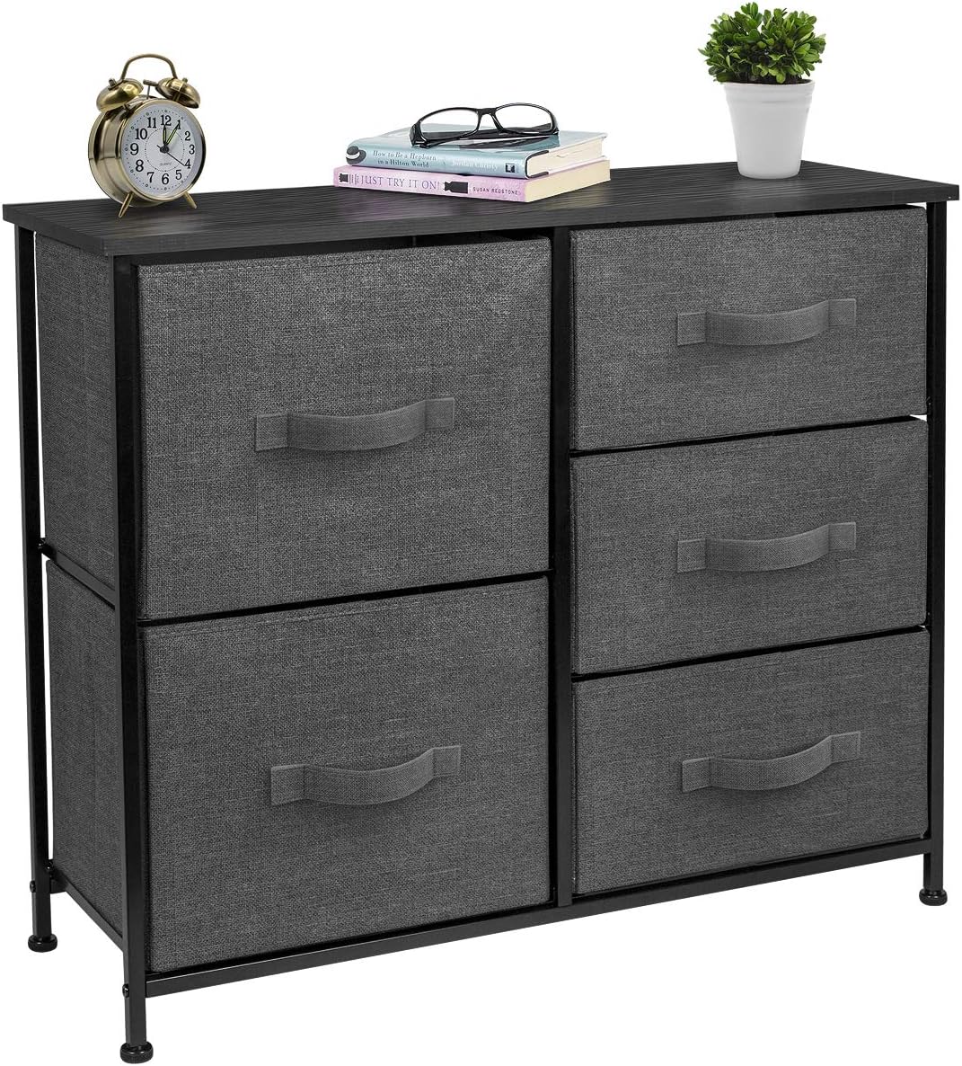 Sorbus Dresser with 5 Drawers - Furniture Storage Tower Unit for Bedroom, Hallway, Closet, Office Organization - Steel Frame, Wood Top, Easy Pull Fabric Bins (Black/Charcoal)