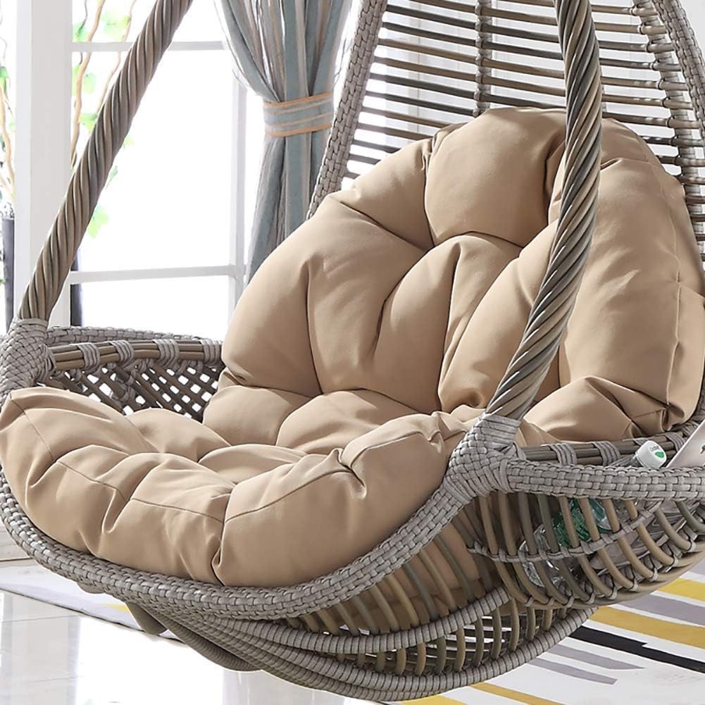 Wicker Rattan Hanging Egg Chair Pads,non-slip Soft Swing Chair Cushion Without Stand Indoor Balcony Pad Garden-khaki 120x86x15cm(47x34x6inch)