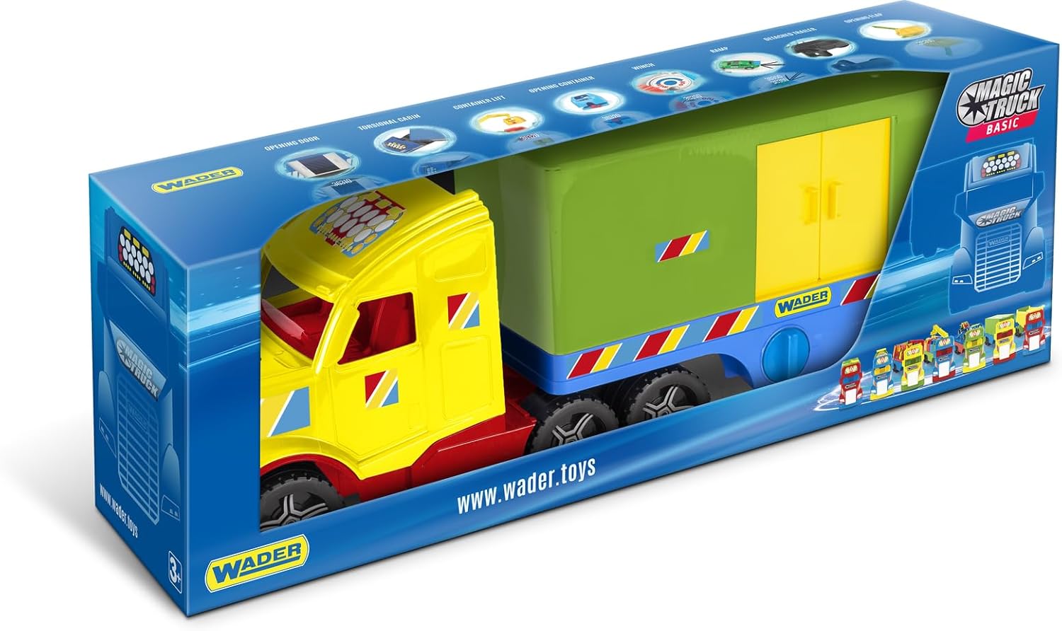 Wader 36311 - Magic Truck Container Vehicle with Side Door, Size Approx. 79 cm, for Children from 3 Years, Suitable as a Gift for Creative Play