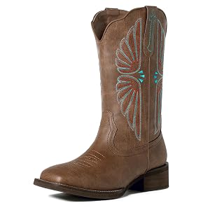 SheSole Womens Wide Square Toe Cowgirl Cowboy Boots Mid Calf Fashion Western Boots
