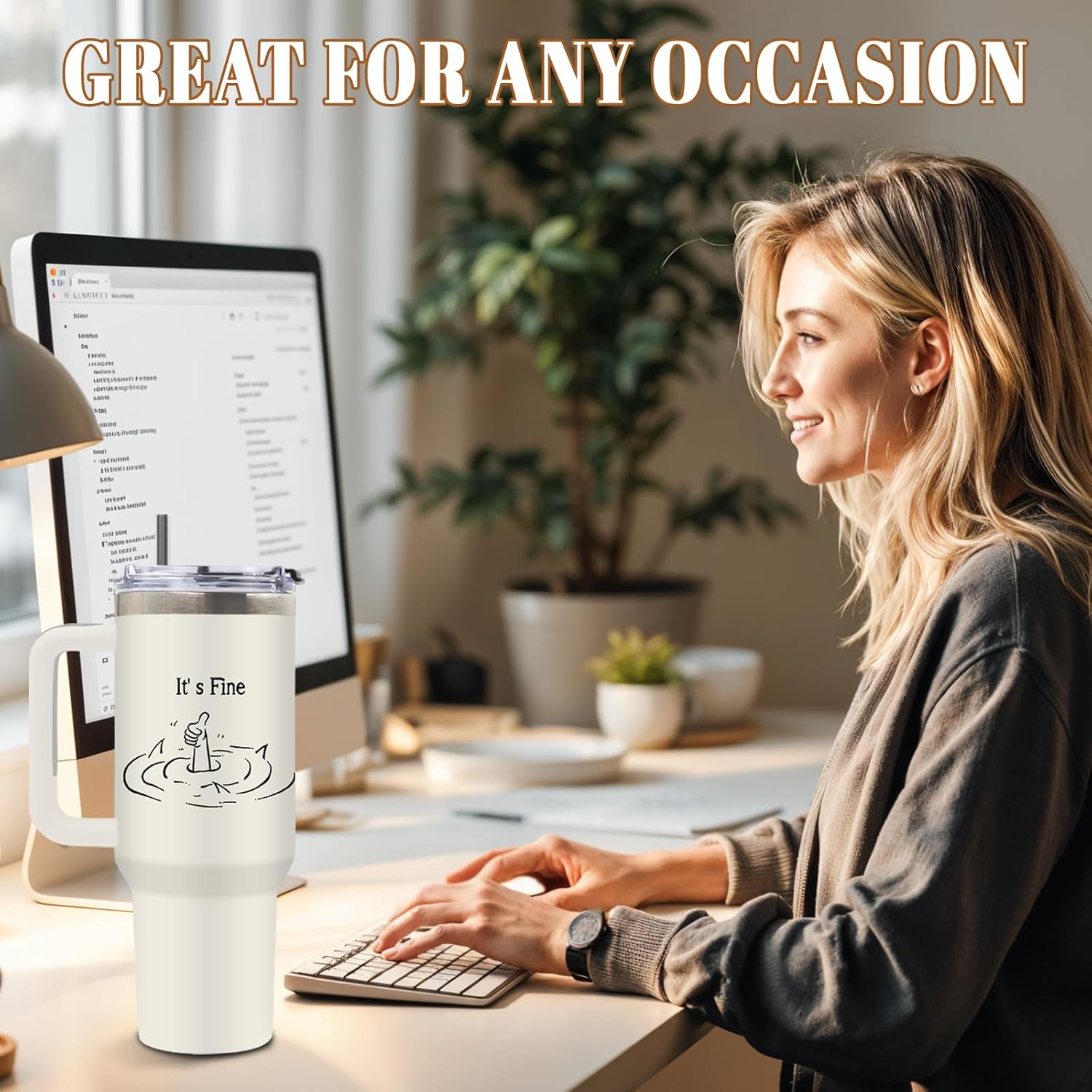 DUUV Motivational Gifts, Funny Saying Tumbler 40 Oz with Handle Lid and Straws, Funny Coworker Gifts for Work Office, Inspirational Gift for Birthday Christmas, 1PCS - Image 7